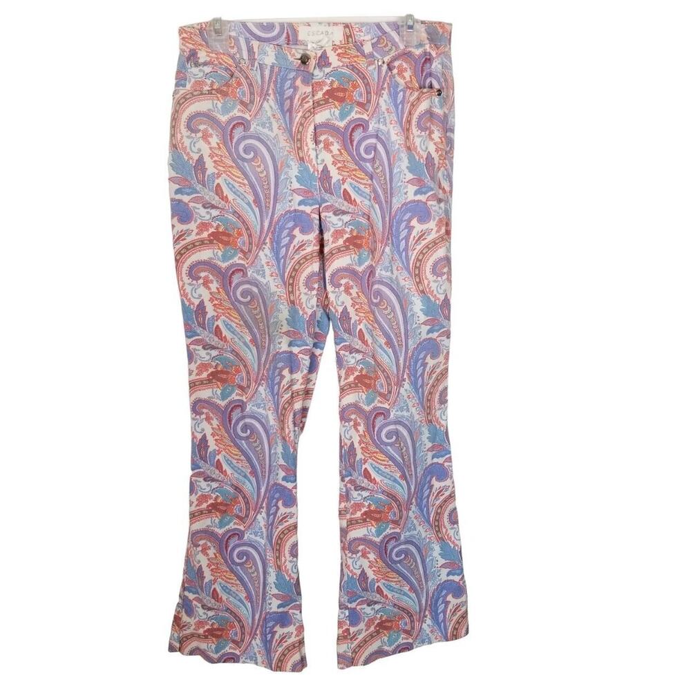 Escada Floral Paisley Pants Sz 40 Designer Artsy Colorful Boho Chic High Waist